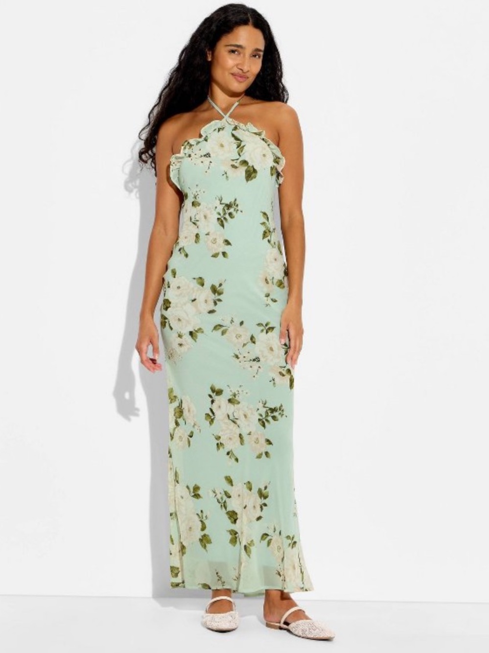 Wild Fable Women's Ruffle Maxi Empire Waist Halter Dress Floral Cottagecore M
